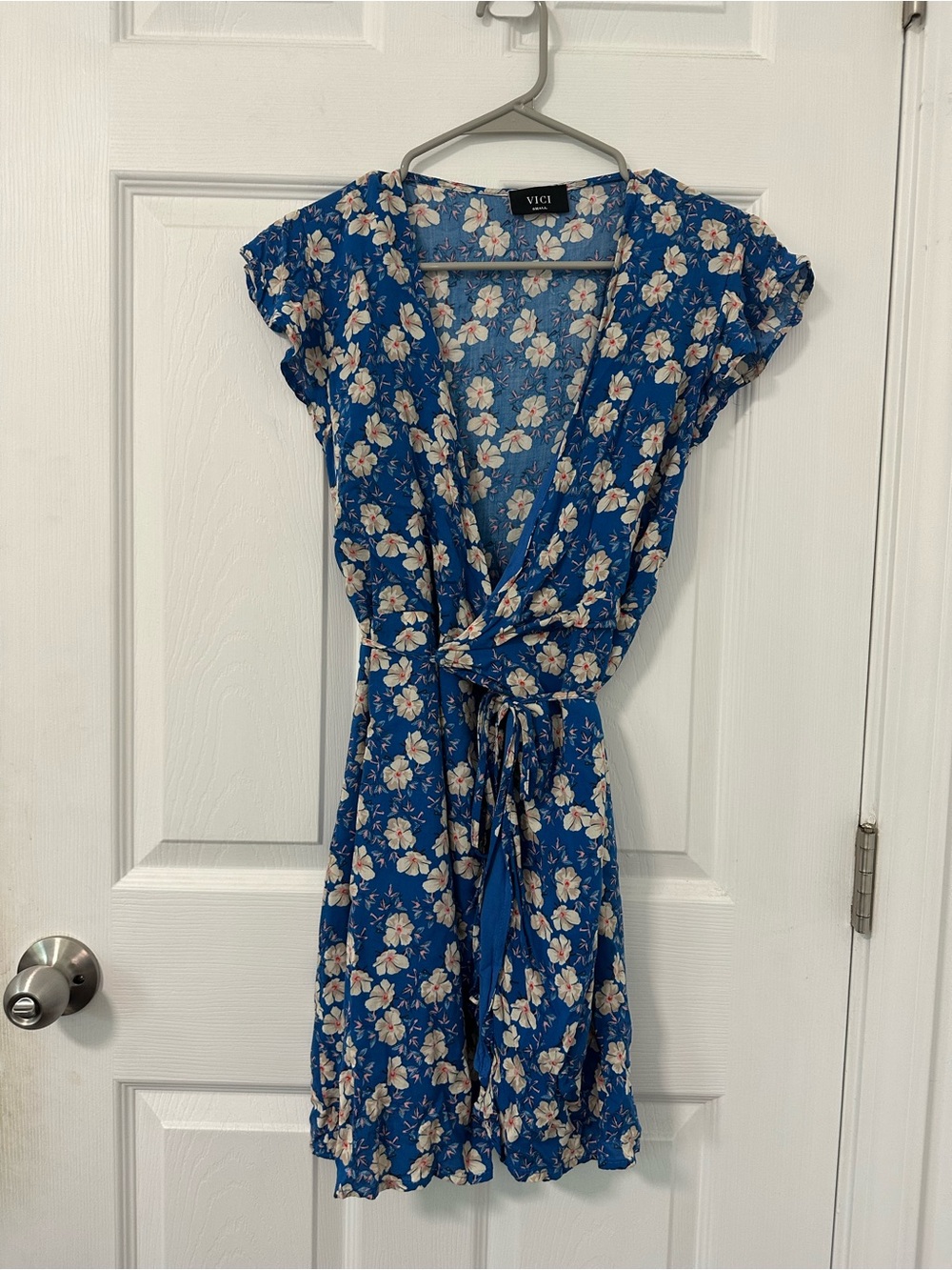 Blue Floral Mini Wrap Dress